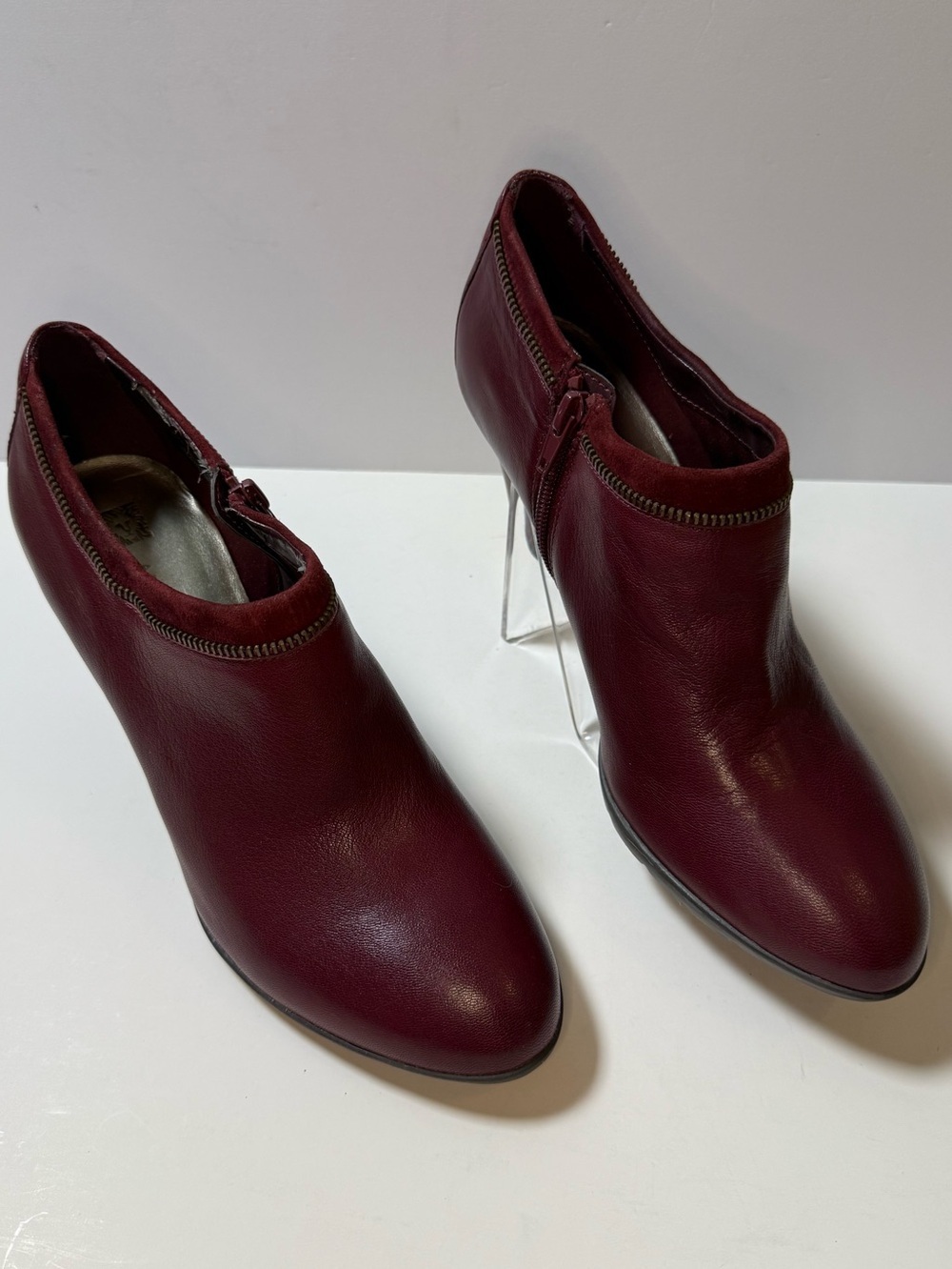 Anne Klein Wine Leather Ankle Booties